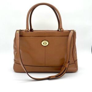 COACH Park Leather Business Tote Bag Camel F23268